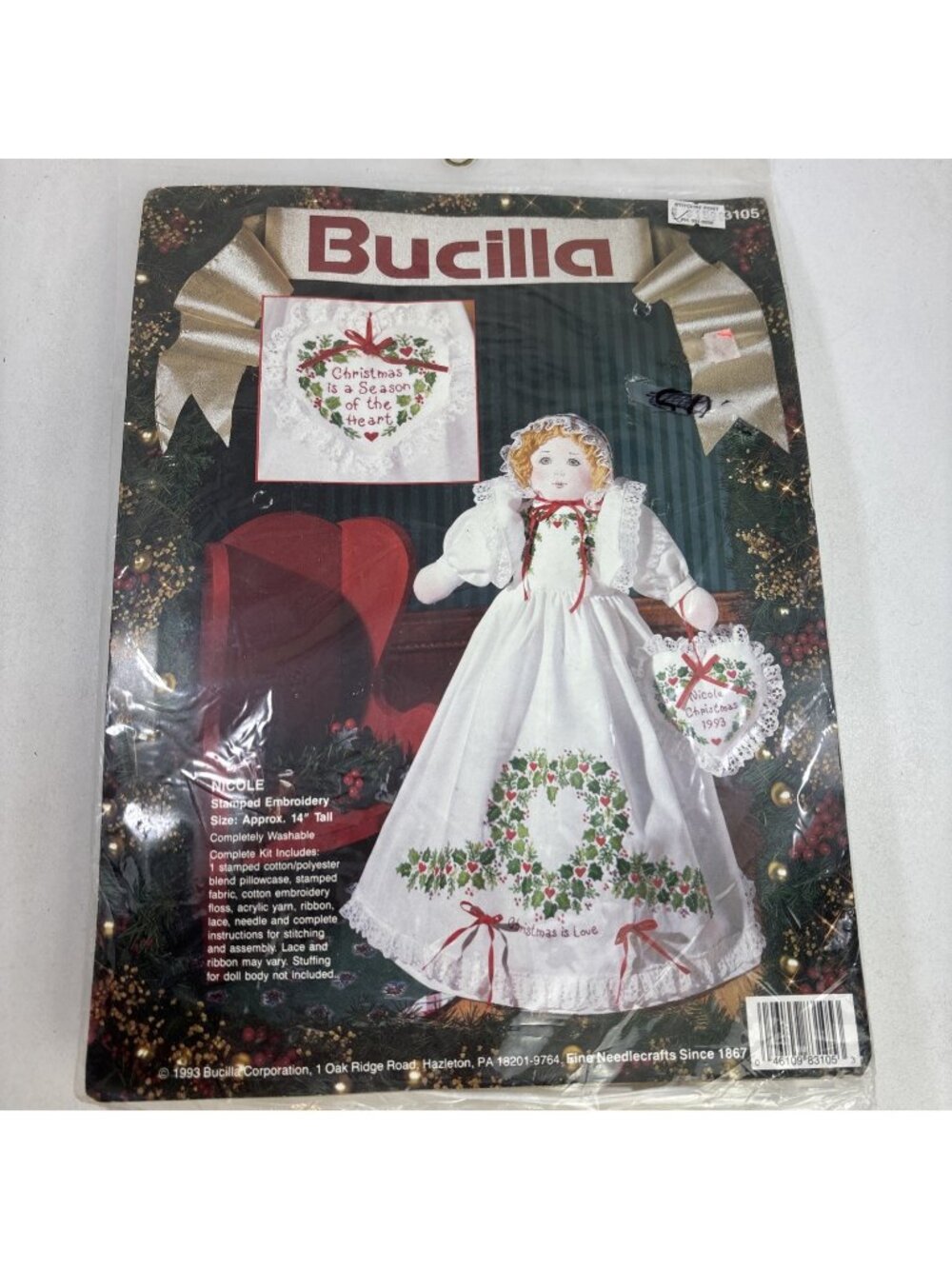 Bucilla Nicole Christmas Doll/Tree Topper Stamped Embroidery 83105 Kit 14” NOS - Picture 1 of 3